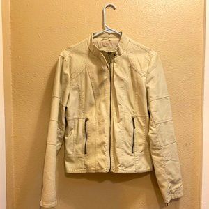 Cream Faux Leather Moto Jacket